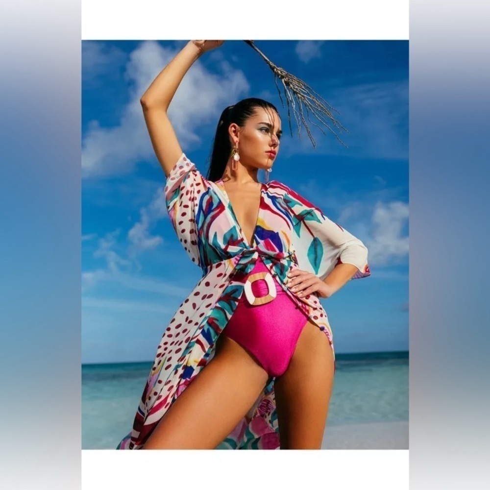 PATBO Flora Maxi Sheer Beach Tie Front Robe Dress Size Medium NWT